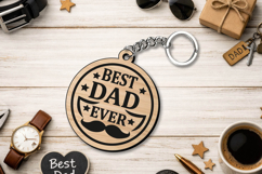 Mustaches Best Dad Ever Father's Day Keychain Gift SVG Laser Product Image 3
