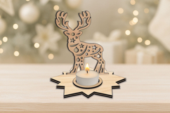 SVG Christmas Candle Holder Deer Star Design Laser Cut Gift Product Image 3