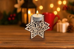 SVG Winter Swirls Laser Christmas Star 3D Candle Holder Gift Product Image 3