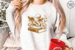 Octopus Reading Books, Book Lover Octopus With Coffee SVG Product Image 3
