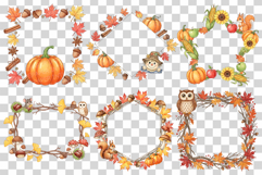 Autumn border | Fall Frame Watercolor Leaves Acorn Animal Product Image 3