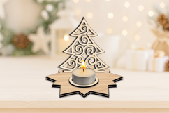 Holiday Christmas Tree Candle Holder SVG Star Design Laser Product Image 4