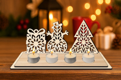 Snowflakes Christmas Candles Holder Pine Snowan SVG Laser Product Image 3