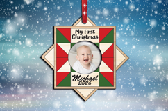 My First Christmas Barn Quilt Baby Photo Ornament SVG Laser Product Image 3