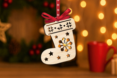 SVG Christmas Holiday Sock Gift Ornament Laser Present Boot Product Image 3