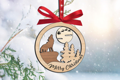 SVG Merry Christmas Ornament Winter Woods Wolf Santa Laser Product Image 3