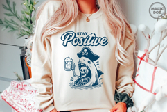 Stay Positive Pirate Shark Skeleton Beer Retro Trendy Product Image 3