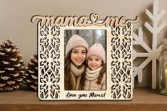 Snowflake Mama and Me SVG Winter Photo Frame Present Laser Product Image 2