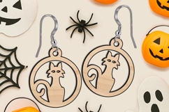 Halloween Cat Witch Earrings SVG Laser Gift Scary Dark Black Product Image 3