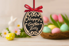 Easter Engraved Holiday Ornament Name Tag Basket Laser SVG Product Image 3