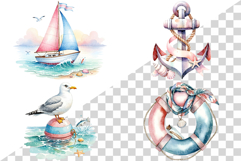 Pink and blue Beach | Watercolor summer ocean seaside png Product Image 3