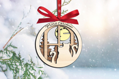 Kitty Cat Couple Merry Christmas Ornament SVG Laser Decor Product Image 4