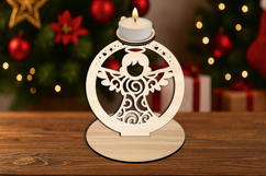 Laser SVG Winter Angel Candle Holder Home Holiday Decor Gift Product Image 3