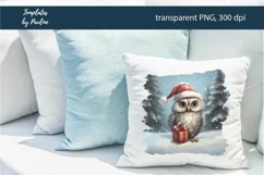 Retro Christmas Owl Sublimation Pillow Design PNG Product Image 3
