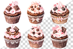 Cute Pink Chocolate Cupcake | Valentine watercolor dessert Product Image 3