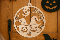SVG Spooky Pumpkins Halloween Door Hanger Welcome Sign Laser Product Image 3