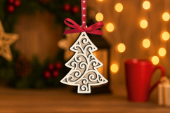 SVG Holiday Pattern Christmas Tree Laser Ornament Present Product Image 3