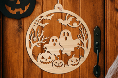 Spooky Ghosts Halloween Door Hanger SVG Welcome Sign Laser Product Image 3