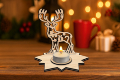 SVG Laser Cut Christmas Deer Candle Holder Star Design Gift Product Image 3