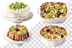 Green Kiwi Dessert | Watercolor Clip Art PNG Cake Pavlova Product Image 3