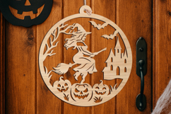Halloween Flying Witch Door Hanger SVG Welcome Sign Laser Product Image 3