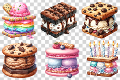 Ice Cream Sandwich | Watercolor DessertSummer PNG Chocolate Product Image 3
