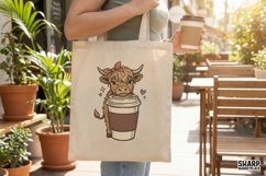 Highland Cow Coffee PNG, Cute Boho Cow Digital Design, Product Image 3