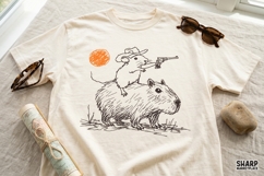 Funny Rat Riding Capybara Western Sketch, PNG Designs For Product Image 3