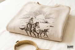 Sunset Cowboy Riding Horse Western Ranch Art, Western Horse Product Image 3