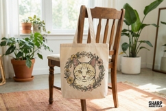 Cat PNG Floral Wreath, Vintage Cat Illustration, Cute Pet Product Image 3