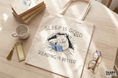 Sleep Is Good Reading Is Better Cat Book Sketch, PNG Product Image 3