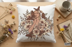 Boho Woman Floral Butterfly PNG Design, Hand Drawn Product Image 3