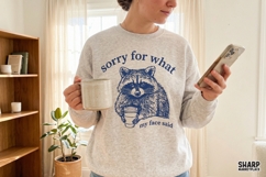 Sorry For What My Face Said Funny Raccoon Coffee Art With Product Image 3