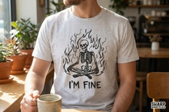I'm Fine Skeleton PNG, Funny Skeleton Flames Digital Product Image 2