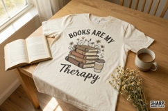 Books Are My Therapy PNG, Stack of Vintage Books with Product Image 2