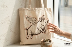 Flying Pig With Wings Vintage Farm Animal Art, Cow Funny Product Image 4