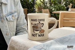 Make Coffee Not War Retro Cafe Graphic With Moka Pot And Product Image 5