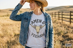 Amen &amp; Yeehaw PNG, Western Skull Flowers, Rustic Country Product Image 4