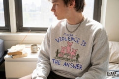 Maybe Violence Is The Answer Funny Pig Fence Sketch, PNG Product Image 6