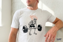 Flaming Skull Weightlifter Workout Graphic, Trendy Shirt Product Image 3