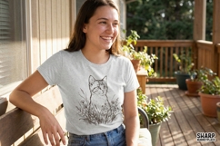 Cat PNG, Cute Cat Drawing PNG, Botanical Cat Art Print, Product Image 3