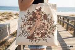 Boho Woman Floral Butterfly PNG Design, Hand Drawn Product Image 2