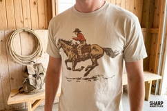 Galloping Cowboy On Horse Vintage Western PNG, Trendy Product Image 3