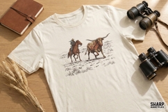 Cowboy and Steer PNG, Vintage Western Rodeo Shirt Design, Product Image 2