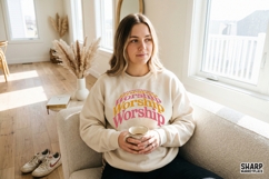 Worship Retro Wavy Word Art, Christian PNG For Shirt, Faith Product Image 2