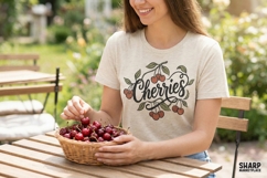 Cherries PNG, Hand Drawn Fruit Shirt, Vintage Style Cherry Product Image 3