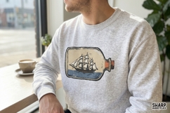 Ship In A Bottle Nautical Illustration, Trendy PNG Shirt Product Image 4