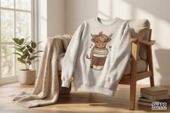 Highland Cow Coffee PNG, Cute Boho Cow Digital Design, Product Image 4
