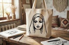 Woman Face PNG, Hand Drawn Digital Portrait, Black Line Product Image 2