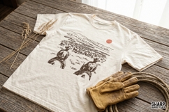 Vintage Cattle Drive Riders At Sunset Ranch Scene, PNG Product Image 2